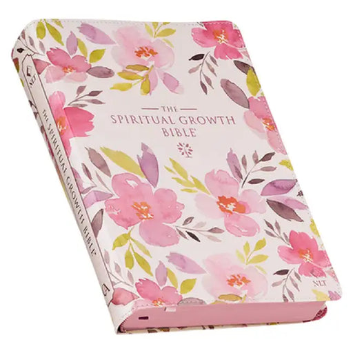 The Spiritual Growth Bible, Study Bible, NLT - New Living Translation Holy Bible, Faux Leather, Pink Purple Printed Floral by Christianart Gifts