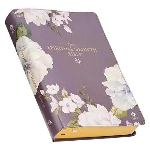 The Spiritual Growth Bible, Study Bible, NLT - New Living Translation Holy Bible, Faux Leather, Dusty Purple Floral Printed by Christianart Gifts
