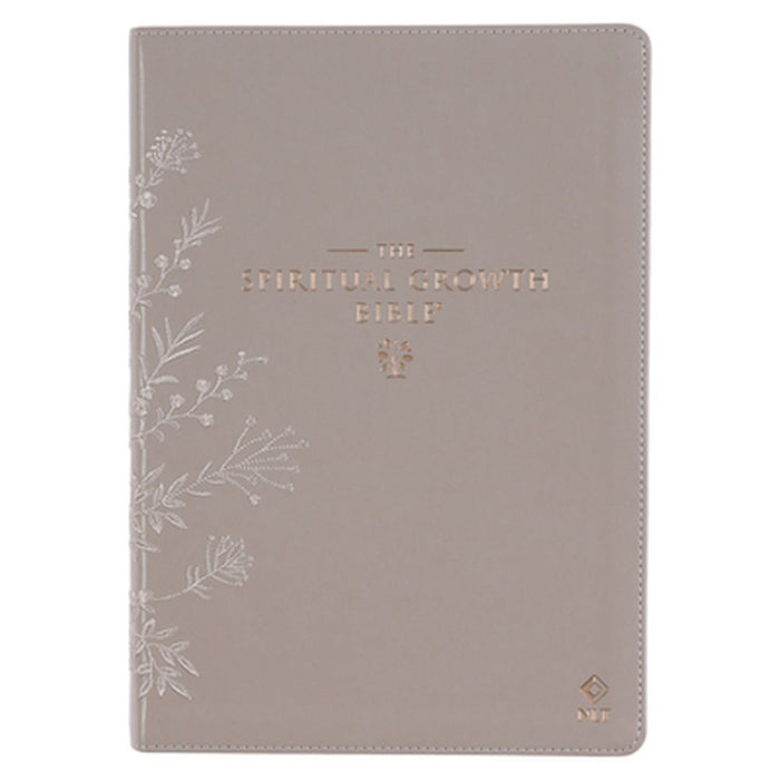 The Spiritual Growth Bible, Study Bible, NLT - New Living Translation Holy Bible, Faux Leather, Taupe Embroidred Floral by Christianart Gifts