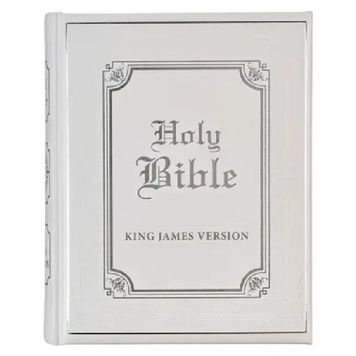 KJV Holy Bible, Classically Illustrated Heirloom Family Bible, Faux Leather Hardcover - Ribbon Markers, King James Version, White/Silver by Christianart Gifts