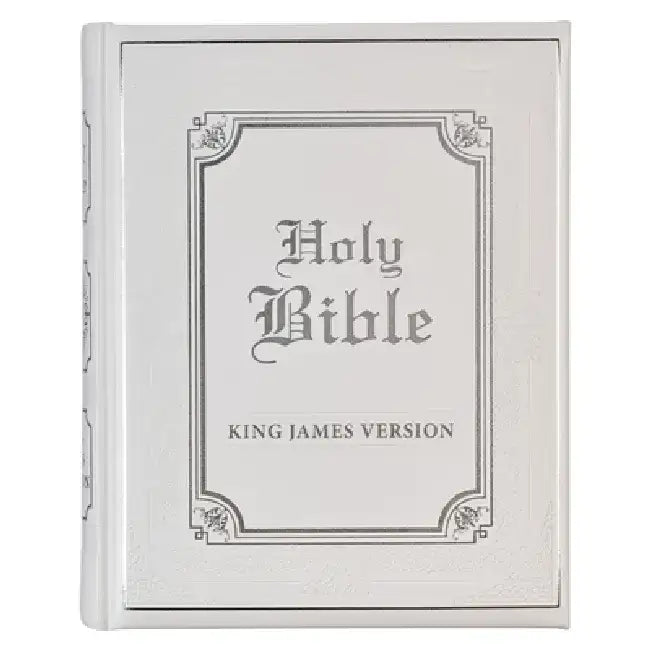 KJV Holy Bible, Classically Illustrated Heirloom Family Bible, Faux Leather Hardcover - Ribbon Markers, King James Version, White/Silver by Christianart Gifts