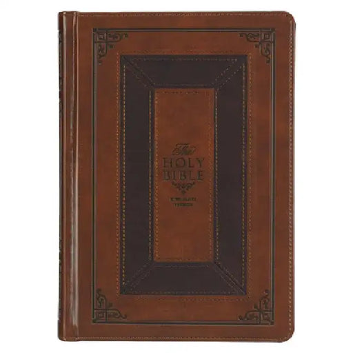 KJV Study Bible, Standard King James Version Holy Bible, Thumb Tabs, Ribbons, Faux Leather, Toffee/Burgundy Debossed by Christian Art Gifts