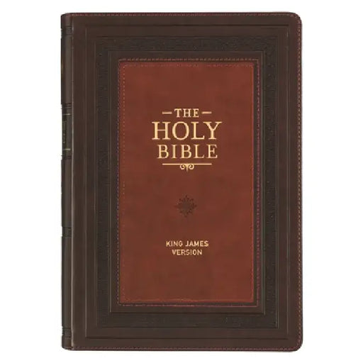 KJV Study Bible, Large Print King James Version Holy Bible, Thumb Tabs, Ribbons, Faux Leather Burgundy/Toffee Debossed by Christian Art Gifts