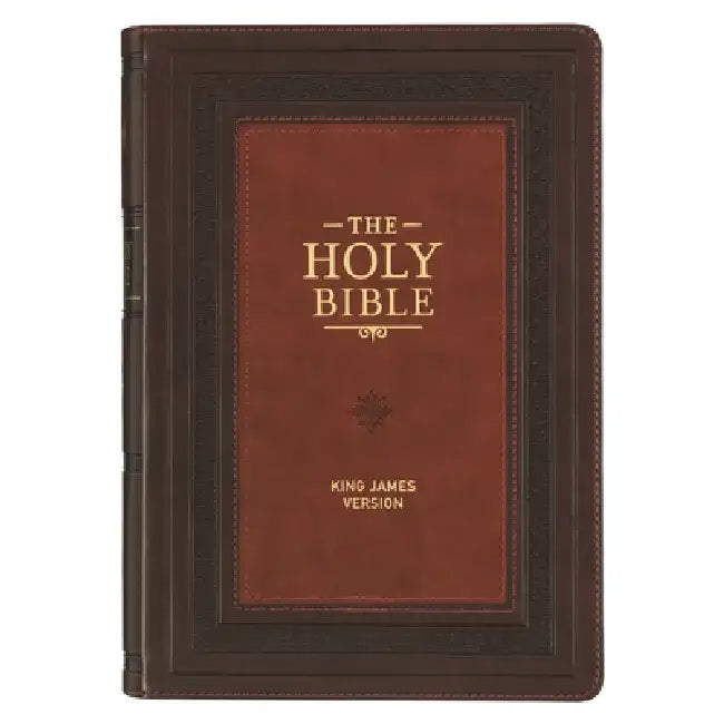 KJV Study Bible, Large Print King James Version Holy Bible, Thumb Tabs, Ribbons, Faux Leather Burgundy/Toffee Debossed by Christian Art Gifts