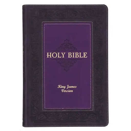 KJV Study Bible, Large Print King James Version Holy Bible, Thumb Tabs, Ribbons, Faux Leather Purple Two-Tone Debossed by Christian Art Gifts