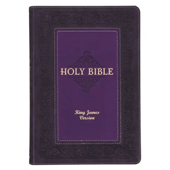KJV Study Bible, Large Print King James Version Holy Bible, Thumb Tabs, Ribbons, Faux Leather Purple Two-Tone Debossed by Christian Art Gifts