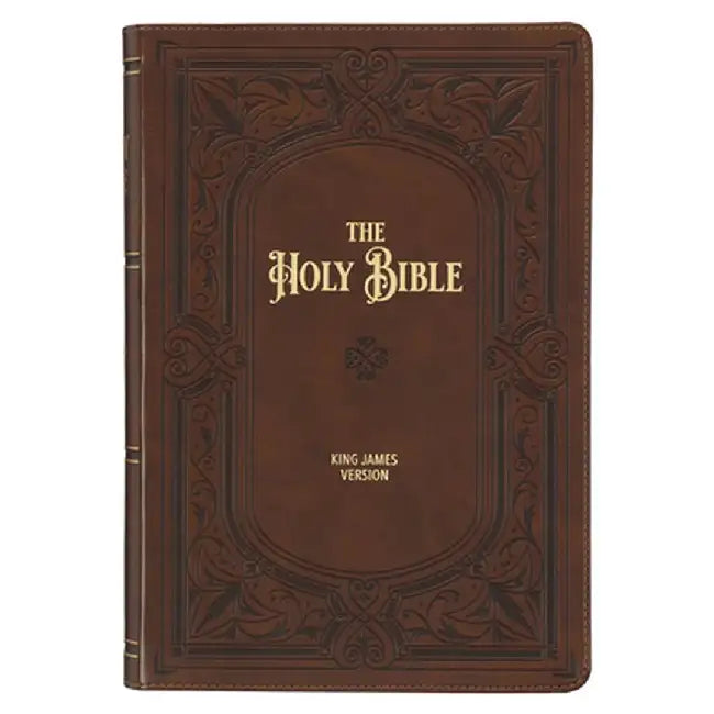 KJV Study Bible, Large Print King James Version Holy Bible, Thumb Tabs, Ribbons, Faux Leather Saddle Tan Framed Art Nouveau Debossed by Christian Art Gifts