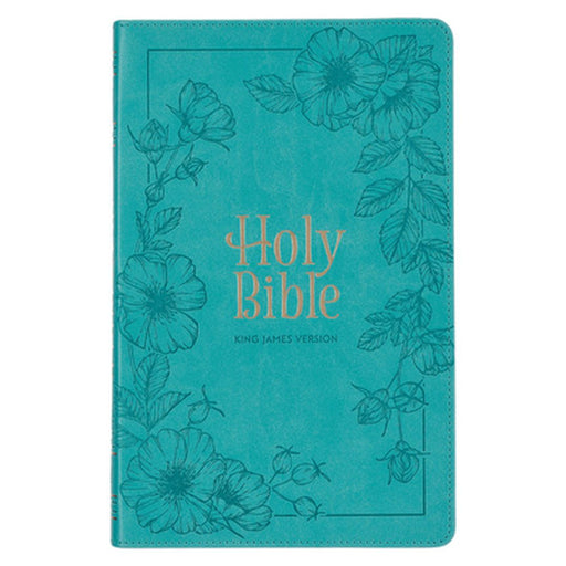 KJV Holy Bible, Standard Size Faux Leather Red Letter Edition - Thumb Index & Ribbon Marker, King James Version, Teal Floral Zipper Closure by Christian Art Gifts