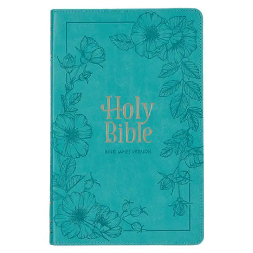 KJV Holy Bible, Standard Size Faux Leather Red Letter Edition - Thumb Index & Ribbon Marker, King James Version, Teal Floral Zipper Closure by Christian Art Gifts