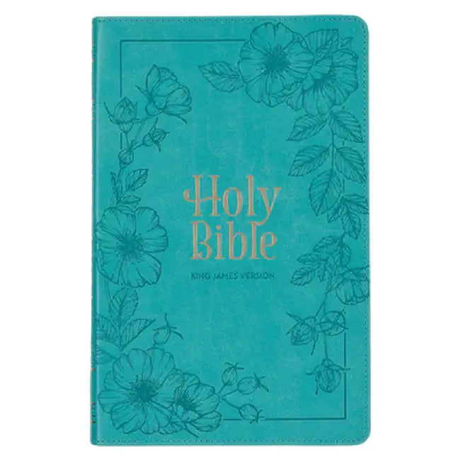 KJV Holy Bible, Standard Size Faux Leather Red Letter Edition - Thumb Index & Ribbon Marker, King James Version, Teal Floral Zipper Closure by Christian Art Gifts