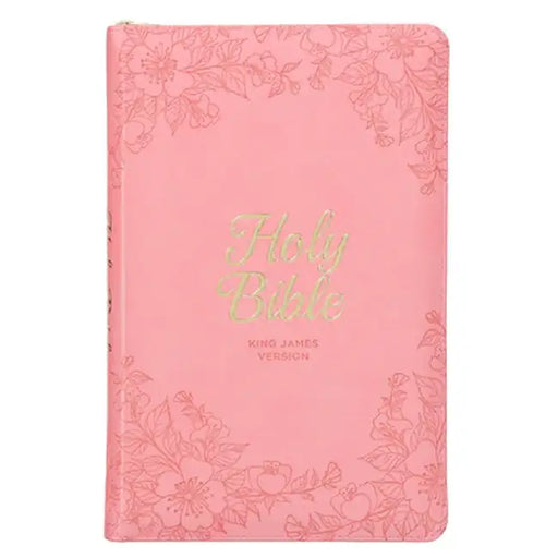 KJV Holy Bible, Standard Size Faux Leather Red Letter Edition - Thumb Index & Ribbon Marker, King James Version, Pink Floral Zipper Closure by Christian Art Gifts