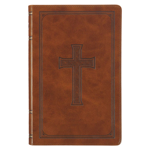 KJV Holy Bible, Standard Size Faux Leather Red Letter Edition - Thumb Index & Ribbon Marker, King James Version, Tan Cross by Christian Art Gifts
