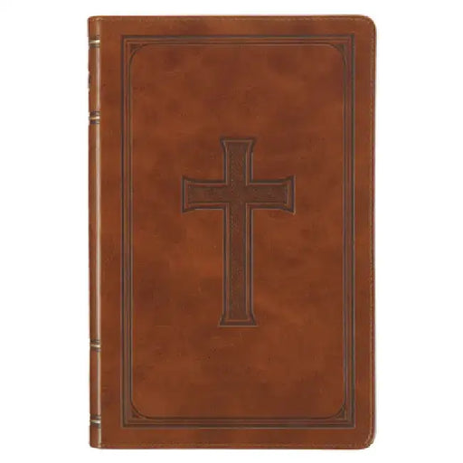 KJV Holy Bible, Standard Size Faux Leather Red Letter Edition - Thumb Index & Ribbon Marker, King James Version, Tan Cross by Christian Art Gifts