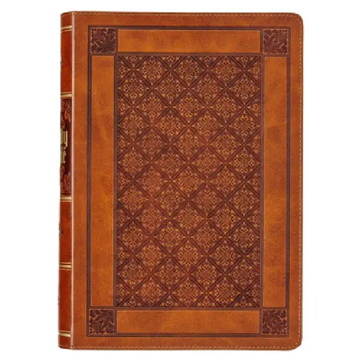 KJV Holy Bible, Giant Print Full-Size Faux Leather Red Letter Edition - Thumb Index & Ribbon Marker, King James Version, Brown Diamond by Christian Art Gifts