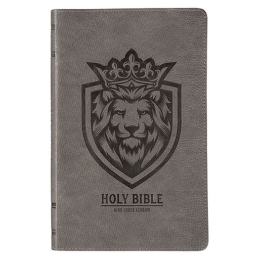 KJV Holy Bible, Gift Edition for Boys King James Version, Faux Leather Flexible Cover, Charcoal Gray Lion Emblem by Christian Art Gifts