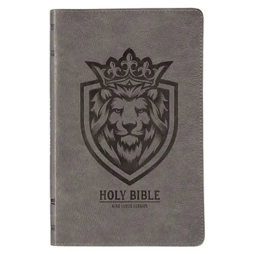KJV Holy Bible, Gift Edition for Boys King James Version, Faux Leather Flexible Cover, Charcoal Gray Lion Emblem by Christian Art Gifts