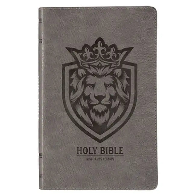 KJV Holy Bible, Gift Edition for Boys King James Version, Faux Leather Flexible Cover, Charcoal Gray Lion Emblem by Christian Art Gifts
