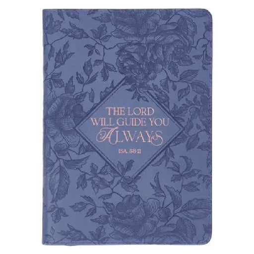Christian Art Gifts Blue Vegan Leather Zipped Journal, Inspirational Women's Notebook the Lord Will Guide Scripture, Flexible Cover, 336 Ruled Pages, by Christian Art Gifts