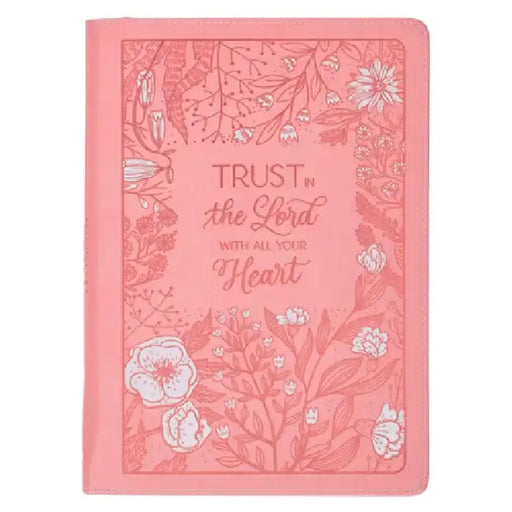Christian Art Gifts Pink Vegan Leather Zipped Journal, Inspirational Women's Notebook Trust in the Lord Scripture, Flexible Cover, 336 Ruled Pages, Ri by Christian Art Gifts