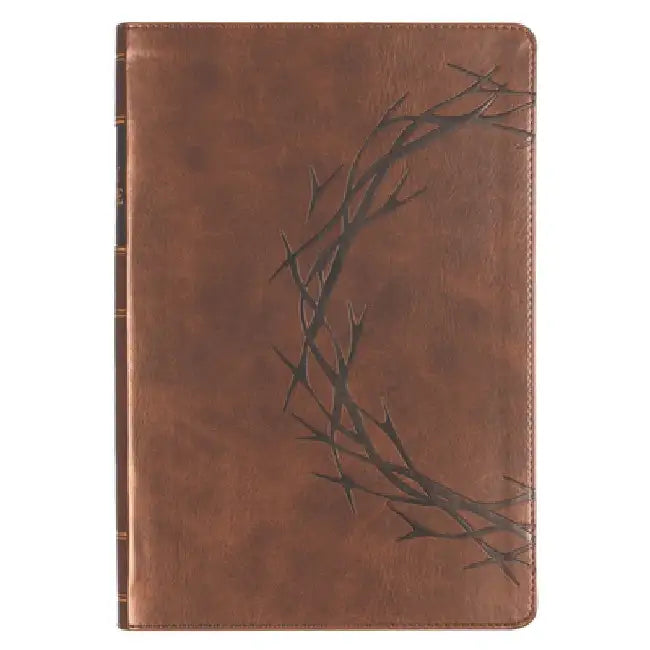 KJV Bible Giant Print Full-Size Faux Leather, Crown of Thorns/Amazing Grace, Brown by Christian Art Gifts