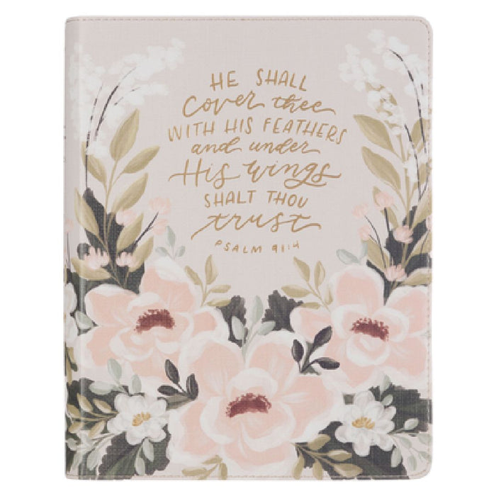 KJV Note-Taking Bible Faux Leather Under His Wings, Cream Floral Printed Ps. 91:4 by Christian Art Gifts