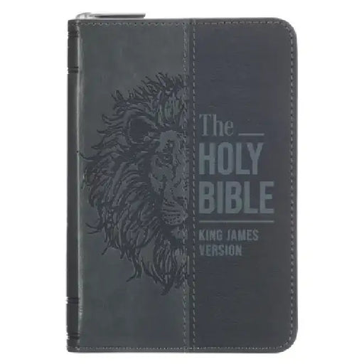 KJV Bible Mini Pocket Faux Leather, Black/Gray W/Zipper by Christian Art Gifts