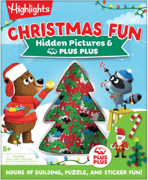 Christmas Puzzle and Play: Build with 100 Pieces!: Holiday Puzzle and Building Set with Hidden Objects, Stickers and Plus-Plus Building Blocks for Kid by Highlights