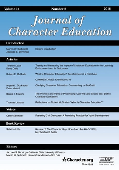 Journal of Character Education Vol 14 Issue 2 by Jacques S. Benninga, Marvin W. Berkowitz