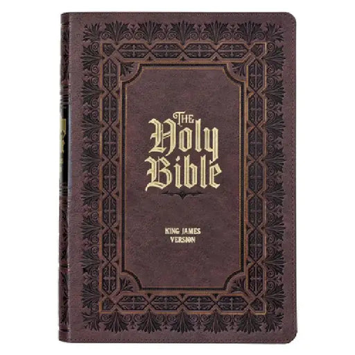 KJV Study Bible, Large Print King James Version Holy Bible, Thumb Tabs, Ribbons, Faux Leather Dark Brown Debossed by Christian Art Gifts