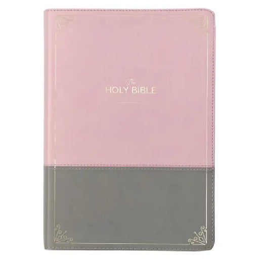 KJV Holy Bible, Super Giant Print Faux Leather Red Letter Edition - Ribbon Marker, King James Version, Pink/Gray by Christian Art Gifts