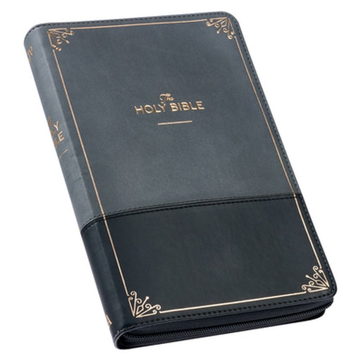 KJV Deluxe Gift Bible Two-Tone Black/Gray with Zipper Faux Leather