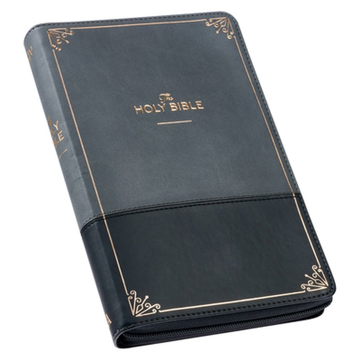 KJV Deluxe Gift Bible Two-Tone Black/Gray with Zipper Faux Leather