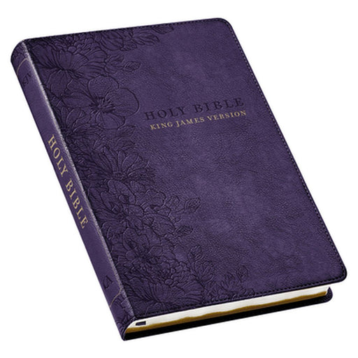 KJV Large Print Thinline Bible Purple Floral Faux Leather