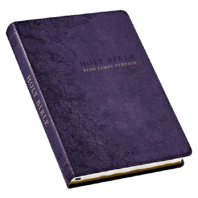 KJV Large Print Thinline Bible Purple Floral Faux Leather
