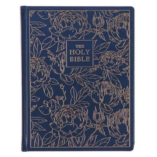 KJV Large Print Note-Taking Bible Navy Blue Floral Faux Leather