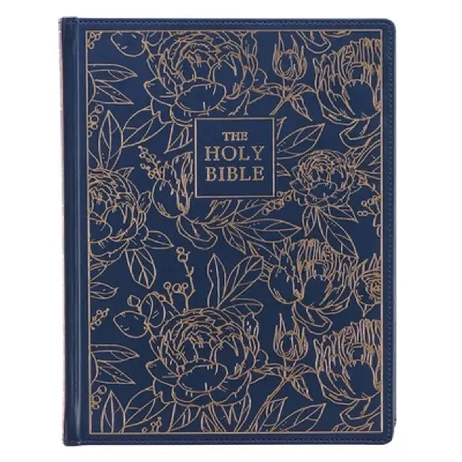 KJV Large Print Note-Taking Bible Navy Blue Floral Faux Leather