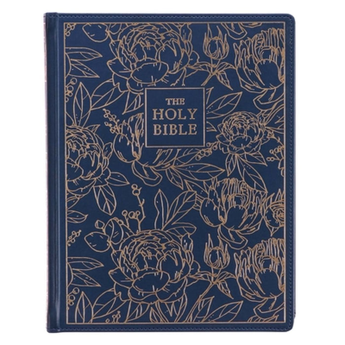 KJV Large Print Note-Taking Bible Navy Blue Floral Faux Leather