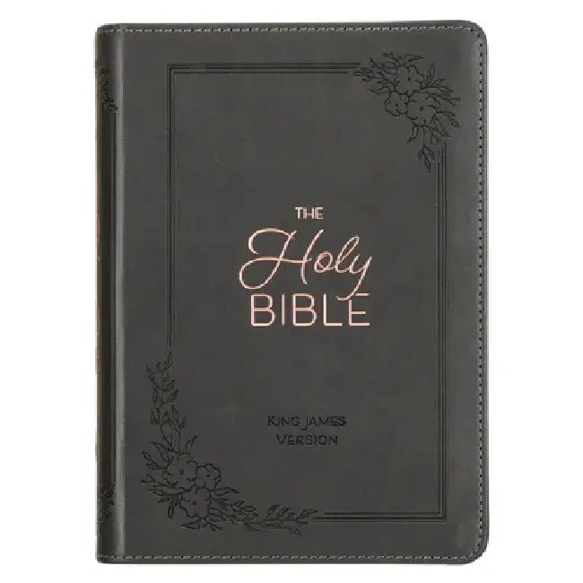 KJV Holy Bible, Compact Large Print Faux Leather Red Letter Edition - Ribbon Marker, King James Version, Gray by Christian Art Gifts