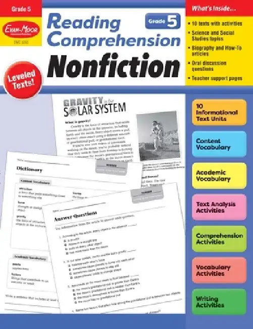 Reading Comprehension: Nonfiction, Grade 5 Teacher Resource by Evan-Moor Corporation