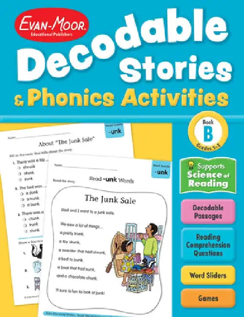Decodable Stories and Phonics Activities, Level B, Grade 1 - 2 Workbook by Evan-Moor Educational Publishers