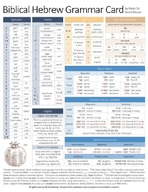 Biblical Hebrew Grammar Card by David Moster