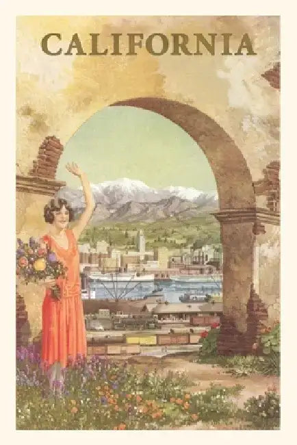 Vintage Journal California Woman Waving by Adobe Arch by Found Image Press