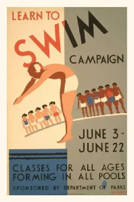 Vintage Journal Learn to Swim Poster by Found Image Press