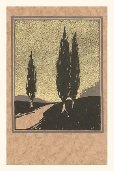 Vintage Journal Cypresses Woodcut by Found Image Press