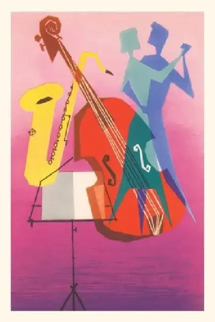 Vintage Journal Stylized Bass and Saxophone by Found Image Press