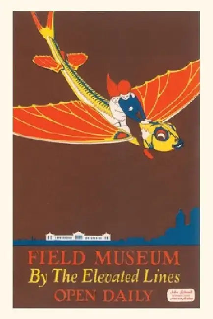 Vintage Journal Poster for Field Museum with Children on Giant Koi by Found Image Press