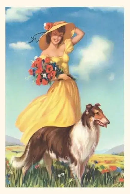 Vintage Journal Girl with Flowers and Collie by Found Image Press