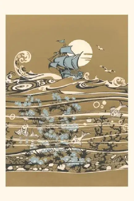 Vintage Journal Sailing Ship and Underwater View by Found Image Press