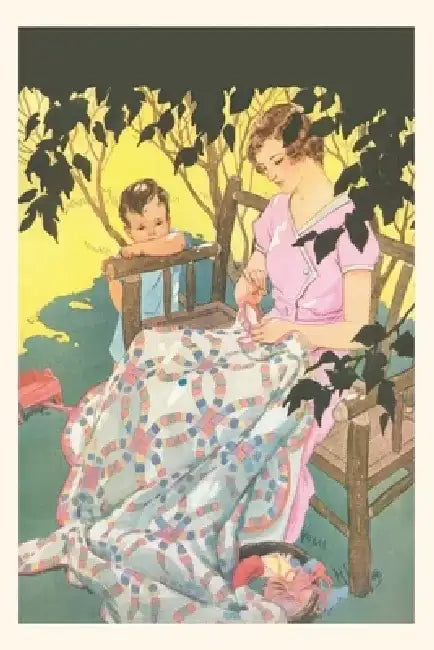 Vintage Journal Woman Mending Blanket by Found Image Press