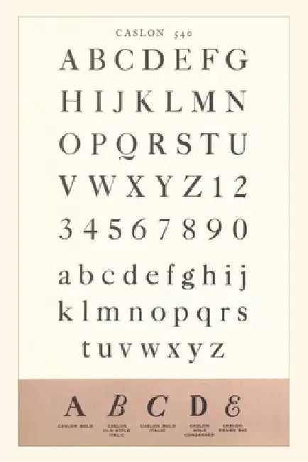 Vintage Journal Font Sample Chart, Carlson by Found Image Press